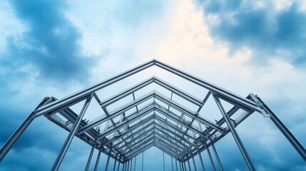 Steel Frame Construction under Cloudy Sky, Architecture , Construction