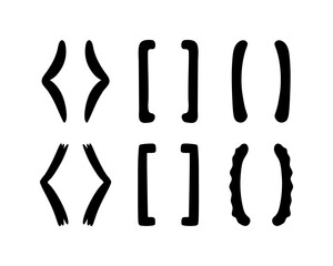 Hand drawn parenthesis and curly bracket for quote. Doodle vector punctuation set. Sketch figure for quotation. Decorative ornament
