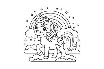 Cute Unicorn with Rainbow Scene vector