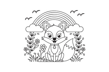 Cute Fox Under a Rainbow vector