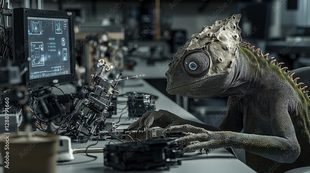Aufkleber Chameleon engineer innovates robotics in high-tech lab creating futuristic machines with precision and care