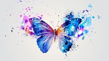Abstract flying butterfly with blue, purple and cyan blots 
