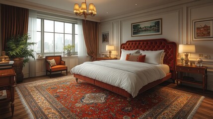 Luxurious bedroom with city view