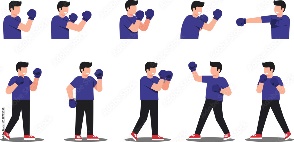 Aufkleber boxers movement sequence showing various stances and actions during training session