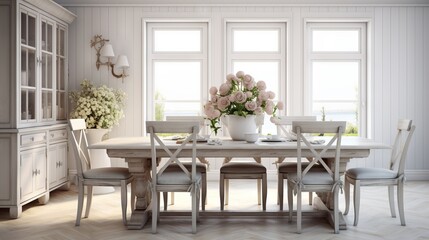 Obraz premium White dining room decor in country style 