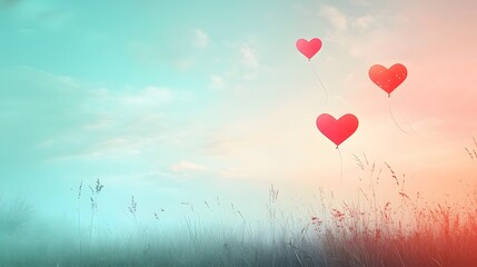 Fototapeta premium Colorful heart-shaped decorations, vibrant pastel background with artistic elements, ideal for romantic themes or greetings.
