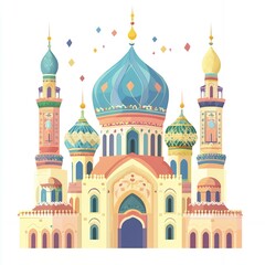 Fototapeta premium Vibrant Fairytale Palace Illustration Colorful Domes Towers Architectural Design