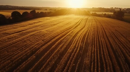 Fototapeta premium Aerial view over cornfield on sunset