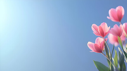 Fototapeta premium Pink Tulips Against a Blue Sky