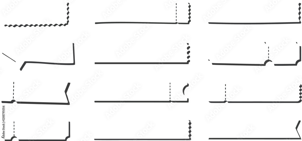 Poster series of sketch lines depicting various geometric shapes and patterns on a white background