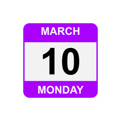 
10 March , Monday .Date template.Useful design for calendar or event promotion. Vector illustration EPS 10 file
