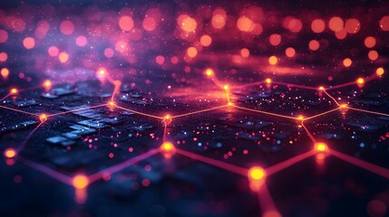 Glowing Digital Network of Interconnected Supply Chain Facilities in Vibrant Landscape