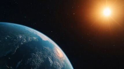 Fototapeta premium Breathtaking View of Earth from Space with Beautiful Sunlight