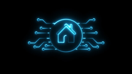 Smart home symbol digital circuit board Isolated on Black Background