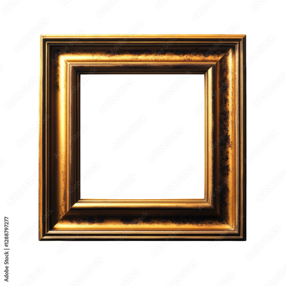 Poster gold frame displayed on a solid black background for elegant presentation or artwork isolated on tra