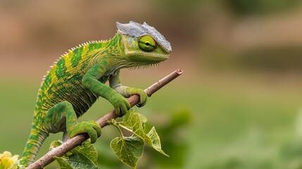 Fototapeta premium Chameleon policy maker advocating for green initiatives in nature animal photography environmental awareness