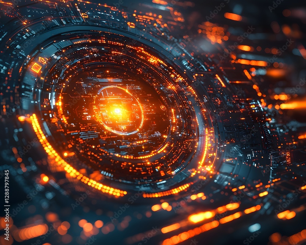 Aufkleber futuristic supply chain hub with holographic command center and global data streams
