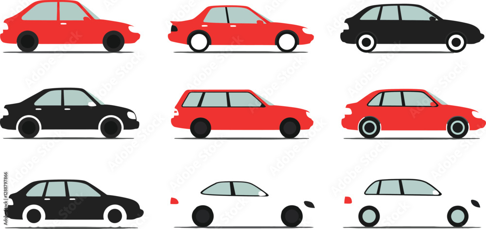 Aufkleber colorful car illustrations showcasing different models and styles in a grid layout