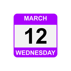 12 March , Wednesday .Date template. Useful design for calendar or event promotion. Vector illustration EPS 10 file