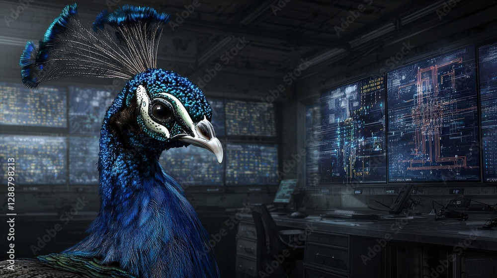 Poster Peacock engineer innovates futuristic technology in modern workspace digital environment unique perspective