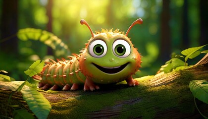 Cute cartoon caterpillar with happy expression. 