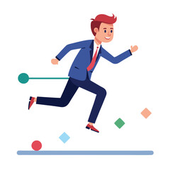 businessman running on project timeline project on white background 
