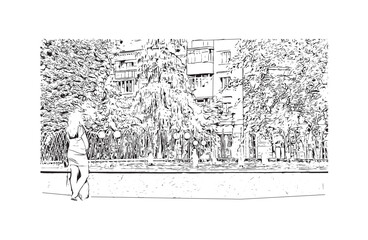 Obraz premium Print Building view with landmark of Chernihiv Ukraine city. Hand drawn sketch illustration in vector.
