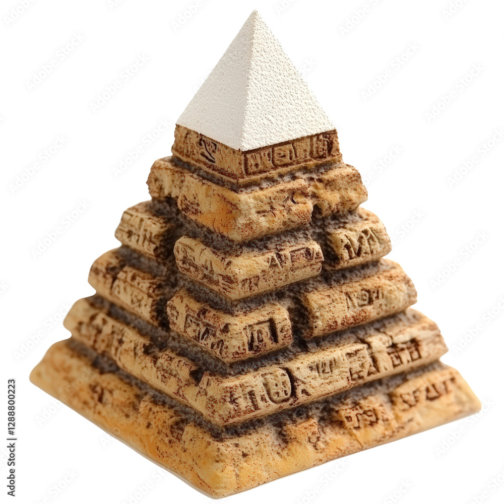 Poster pyramid structure made of assorted cookies stacked on a plate for dessert presentation isolated on t