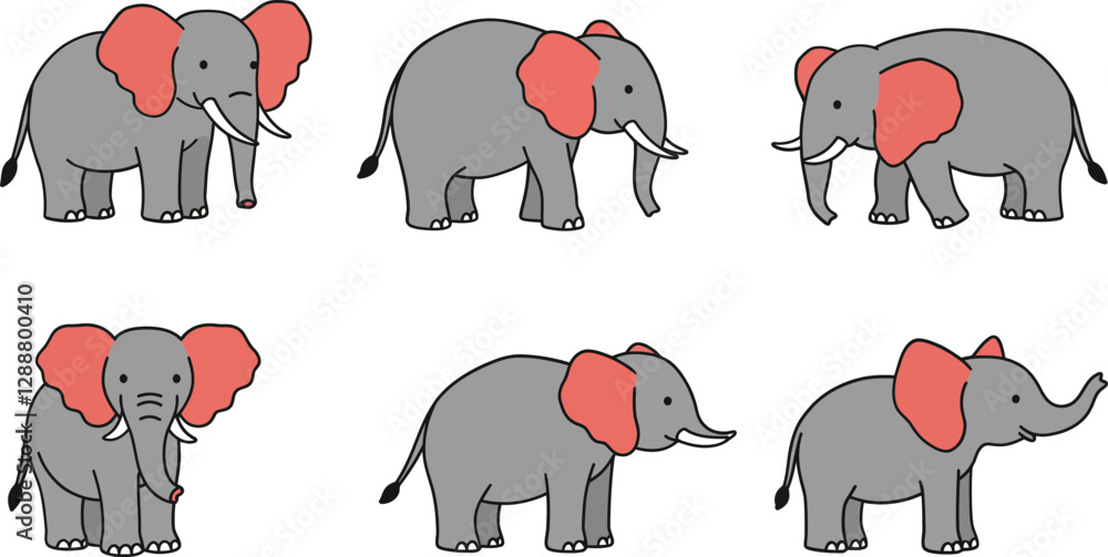 Aufkleber cartoon elephants displaying various poses and movements in playful animated sequence