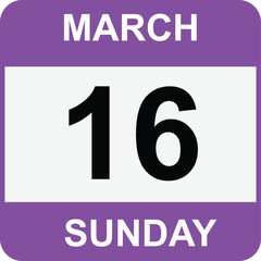
16 March , Sunday .Date template. Useful design for calendar or event promotion. Vector illustration EPS 10 file