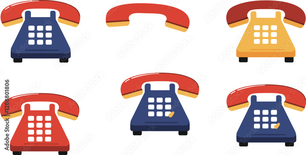 Poster colorful telephone icon transition showcasing different orientations and styles in three frames