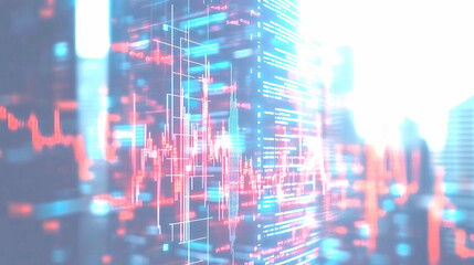 Obraz premium Abstract Financial Data Visualization Red Blue Lines Cityscape Background