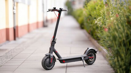 Parked Electric Scooter on Sidewalk in City Environment