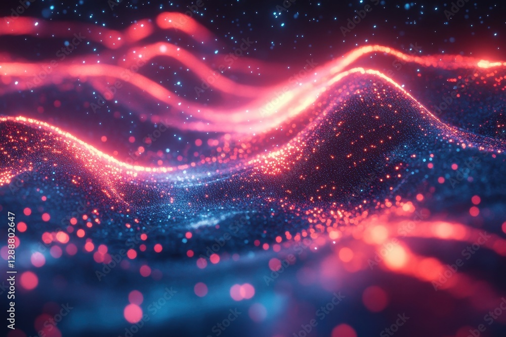 Wall mural abstract cosmic waves shimmer with red and blue starlight, creating a dynamic and captivating celest