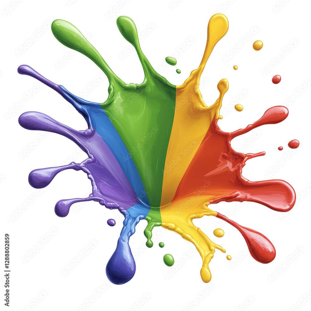 Poster rainbow colored paint splashing on a black background creating vibrant abstract patterns and texture
