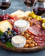 Artisan Charcuterie Board with Cheeses and Fresh Fruits