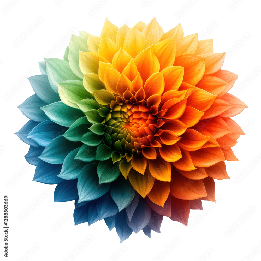 Poster rainbow colored flower on a black background showcasing vibrant colors and intricate details in natu