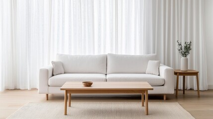 Obraz premium Modern Living Room Design with White Sofa and Wooden Elements