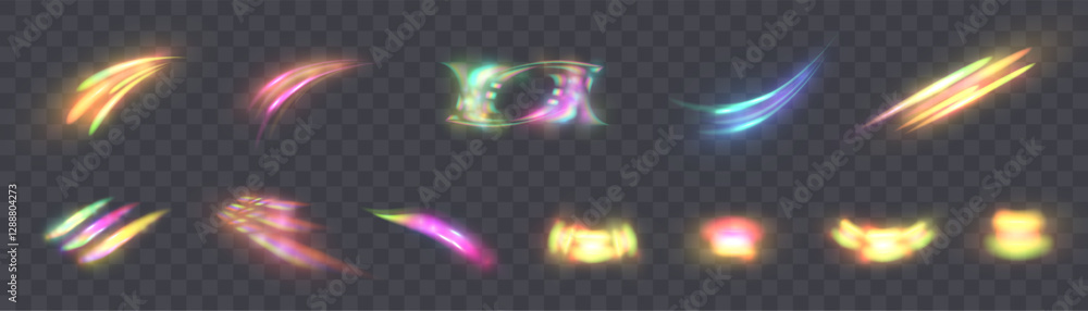 Aufkleber set of bright colorful vector glare and transparent light refraction effects. vector illustration.