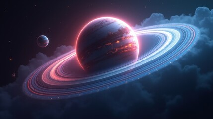 A surreal binary planet system, two celestial bodies orbiting each other in a perfect dance, their glowing atmospheres merging into a vibrant energy ribbon, creating an otherworldly scene.