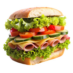 Delicious Veggie & Ham Sandwich isolated on transparent background