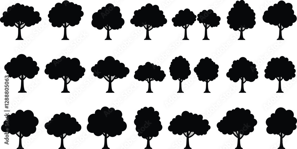 Poster repeating silhouettes of trees arranged in rows for visual impact and design purposes