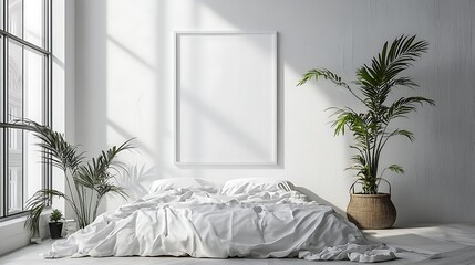 Transform your modern luxury bedroom: elegant empty wall space for personalized art and minimalist decor