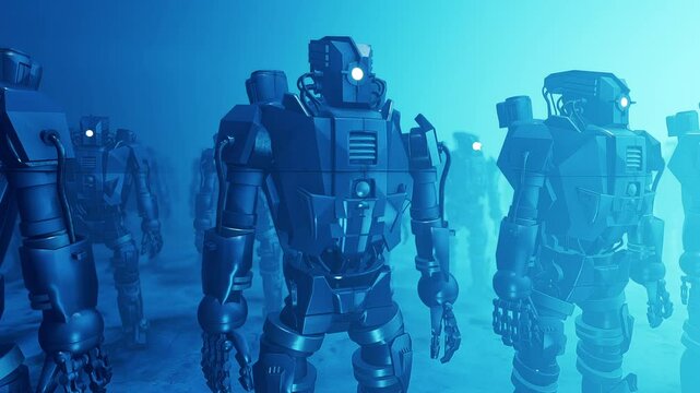 An Army Of Heavy Combat Robots. Animation On The Theme Of Fantasy, Technology And The Future