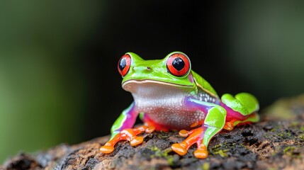 Red-eyed tree frog rainforest close-up, nature background