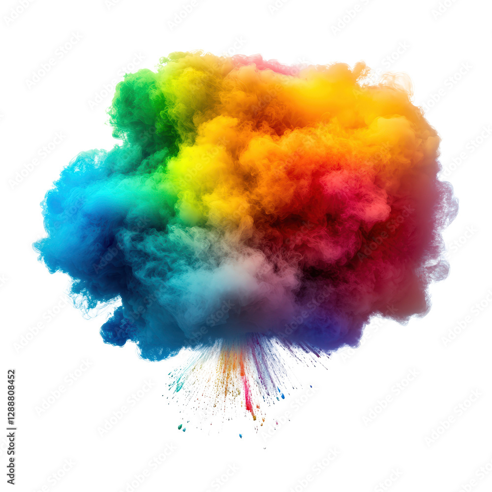 Poster colorful cloud of powder in various shades with a vibrant and dynamic appearance on a white backgrou