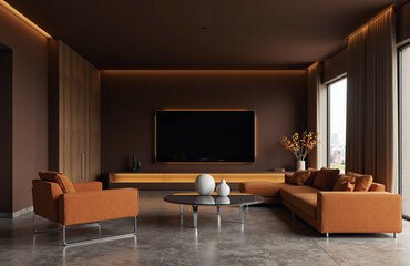 TV room, featuring a warm and luxurious mocha mousse color palette
