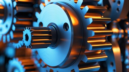 a high-resolution, close-up photograph of a complex mechanical assembly featuring interlocking gears