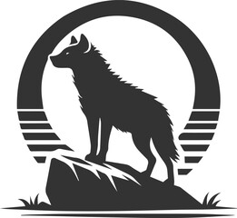 A hyena standing on a rock with the sun behind it vector animal silhouette