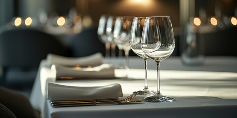 Minimalist glassware and table setting with elegant lighting